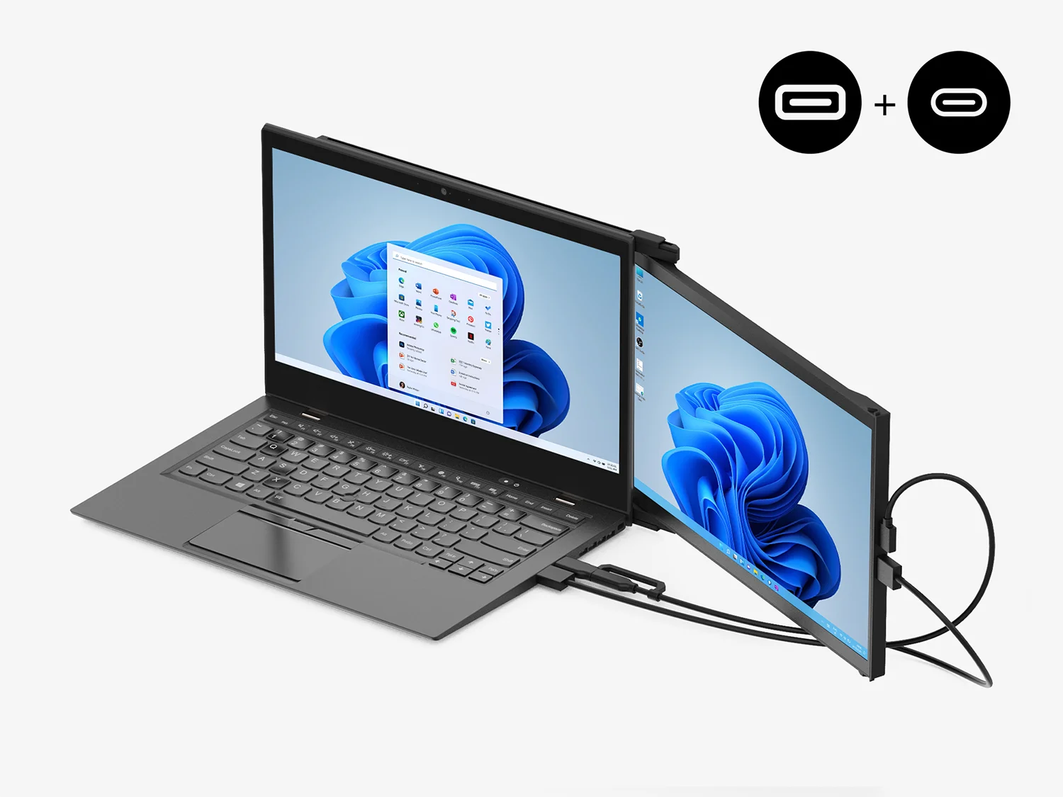 Duex Max DS dual screen extender setup with Type-A adapter with HDMI cable